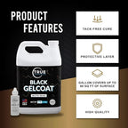 Black Gelcoat with Wax & MEKP Hardener – High-Gloss Marine Repair Kit for Boats, Pools & Fiberglass Surfaces – UV Resistant, Waterproof, Durable Finish (1 Gallon + 2oz Catalyst)