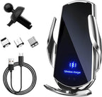 Wireless Car Charger, 15W Fast Charging Mount Electric Induction Car Phone Holder, Universal Auto-Clamping Magnetic Charger Air Vent Mount Bracket for Most Smartphones (Silver)