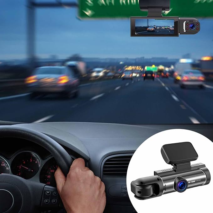 Dual Dash Cam Front and Inside, 1080P Dash Camera for Cars IR Night Vision Car Camera, Loop Recording, HDR, Accident Lock, 310 ° Wide-Angle, Parking Monitor, Motion Detection