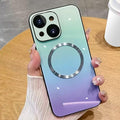 Guppy Compatible with iPhone 15 Plus Case Magnetic, with Full Camera Lens Protector [Compatible with MagSafe] Scratch Resistant Gradient Glass Back Cover Phone Case-Blue
