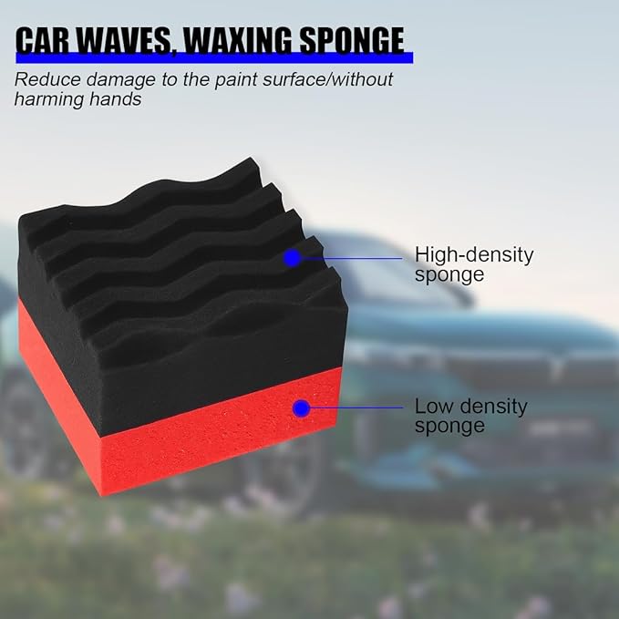 3PCS Car Tire Dressing Applicator Pads, Wavy Contoured Large Automotive Shine Polishing Sponge Wax Mats, Vehicle Wheel Buffing Waxing Foam Pads, Universal for SUV, Truck, RV