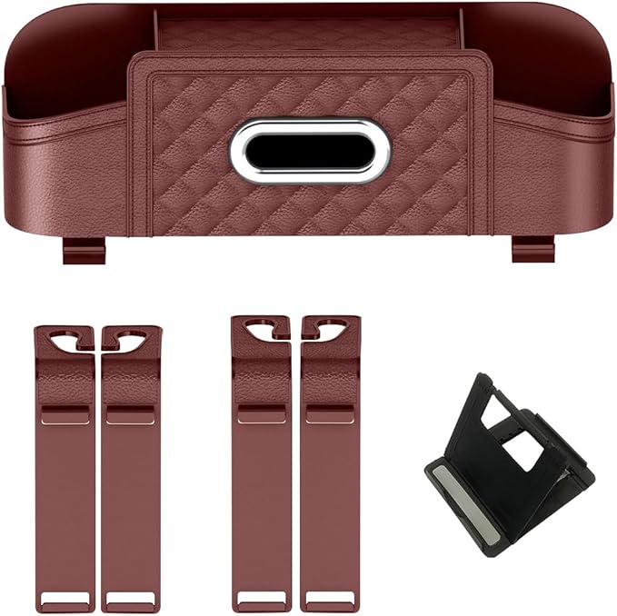 Mandark Car Headrest Backseat Organizer, Multifunctional Vehicle Seat Back Storage Box with Drink Cup Holder and Hooks, Automotive Travel Accessories, Universal for SUV, Sedan, Truck (Wine Red)