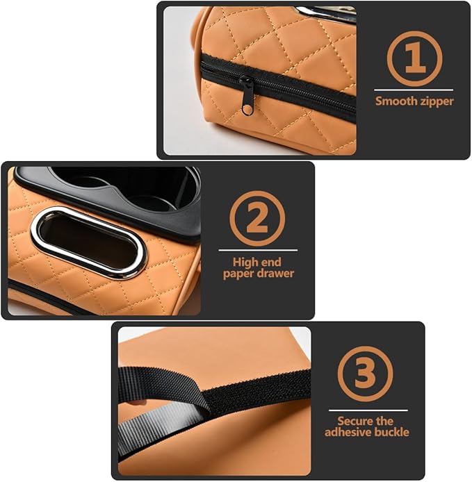 Car Armrest Cushion,5-in-1 Center Console Cover with 2 Storage Bags Cup Holder, Tissue Box Slot, Phone Slot for Sedans, Car Accessories Interior Organizers (Orange)