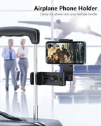 MiiKARE Travel Essentials Airplane Phone Holder, Universal Handsfree Phone Mount for Flying with 360 Degree Rotation, Travel Must Haves Phone Stand for Desk, Tray Table, Black&Black&Black