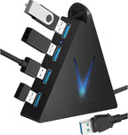 4-Port USB 3.0 Hub, FlyingVHUB USB Hub Tower with 2 ft Extended Cable,USB Splitter for Laptop,PC,PS4,PS5,Xbox,Mouse,Keyboard, Flash Drive, U-Disk (Black)
