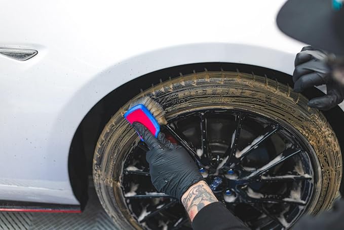 Detail Factory - ProGrip Tire Brush - Ergonomic ProGrip Handle, Stiff Synthetic Bristles, Ergonomic Design, Clean Your Tires with Ease - Octane Underglow