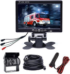 Hikity 7" Backup Camera with Monitor Kit, Waterproof 18 IR LED Night Vision Reverse Camera + Rear View Monitor Vehicle Parking System for RV/Bus/Trailer/Truck (65ft Video Cable+ Cigarette Lighter)