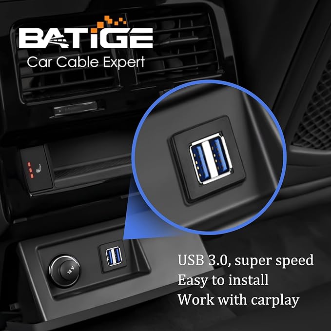 BATIGE Dual Ports Square USB 3.0 Panel Flush Mount Extension Cable with Buckle for Car Truck Boat Motorcycle Dashboard-3ft