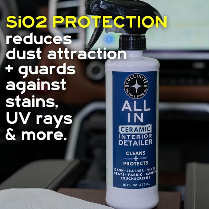 Collinite No. 21 All-In Universal Ceramic Interior Detailer – Easy Spray & Wipe Cleaner + SiO2 UV Protection for Leather, Vinyl, Rubber, Plastic, Fabric & Screens – Fresh Scent – For Cars, Boats, RVs