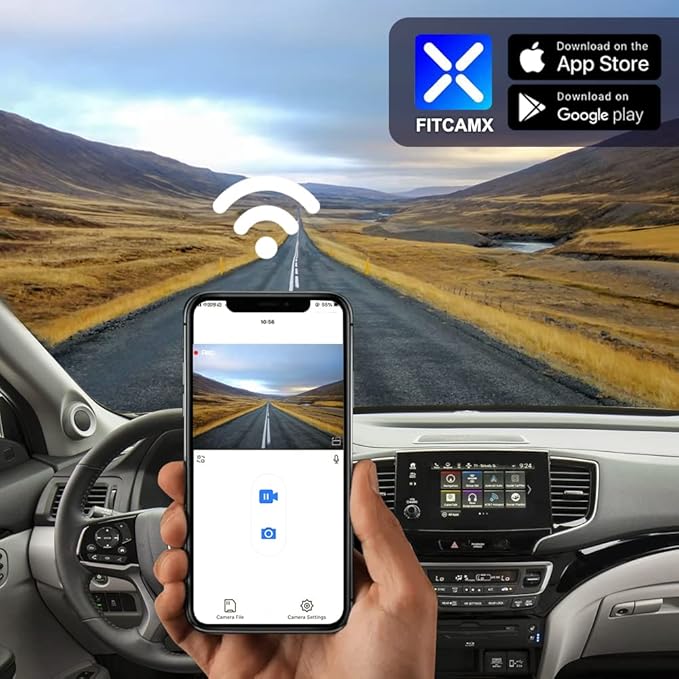Fitcamx Dual 2160P+1080P Dash Cam Adapts for Honda Pilot 2016-2022 & Passport 2019-2025 (DZ-0337) Touring EX LX Elite Sport EXL, OEM Look, WiFi & APP, Loop Recording G-Sensor, Easy to Set, 128GB Card