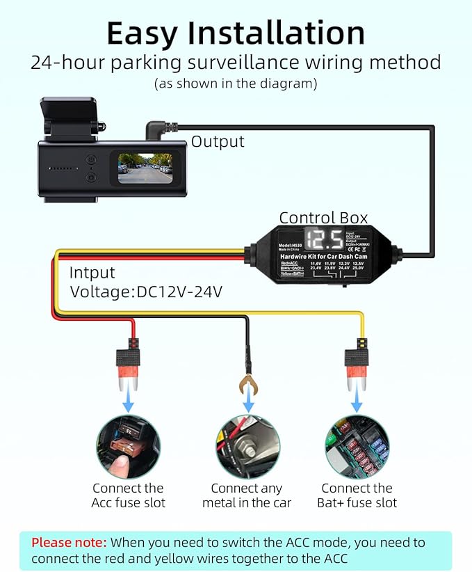 Dash Cam Hardwire Kit,12V-24V to 5V/3A USB C Dash Camera Hardwire Kit with Digital Display and Low Voltage Protection,24 Hours Surveillance and Acc Mode for Dash Camera(3.5M/11.4FT)
