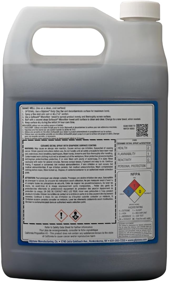 Gliptone Graphene Detail Spray, Super-Hydrophobic Graphene Oxide Coating, Extreme Gloss & Slick Finish, Durable Paint Protection, Spray & Wipe Application, Maintains Waxed or Coated Surfaces, 1 Gallon