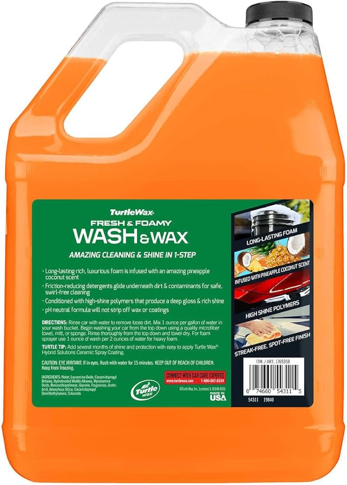 Turtle Wax Fresh & Foamy Wash and Wax, Pineapple Coconut Scent - 128 OZ