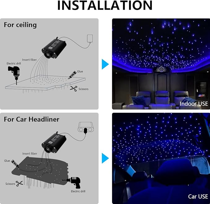 Starlight Headliner Light Kit 16W Upgraded Car Home Fiber Optic Lights 600pcs*0.03in(6.5ft/2m) Sound Activated APP/Remote Control Small Size Star Lights for Car Home Star Ceiling Decoration