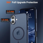 SUPFINE Magnetic for iPhone 16 Plus Case with Screen Protector (Compatible with MagSafe) (Military Grade Drop Protection) Translucent Matte Shockproof Phone Cover,Dark Blue