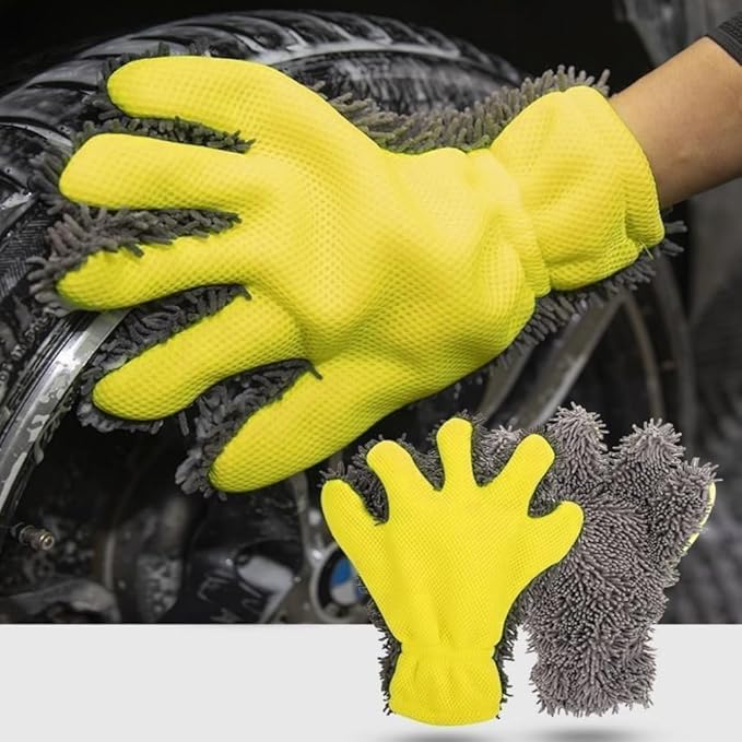 2 Pack Chenille Microfiber Car Wash Mitt 5-Finger Auto Dusting Gloves Scratch-Free&Lint-Free Car Washing Gloves for Car Detailing Trucks SUV RV Home Cleaning Mitts