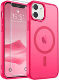 SUPFINE Magnetic for iPhone 12 Mini Case & iPhone 13 Mini Case (Compatible with MagSafe) (Military Grade Drop Protection) Slim Translucent Matte Shockproof Phone Cover,Hot Pink