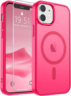 SUPFINE Magnetic for iPhone 12 Mini Case & iPhone 13 Mini Case (Compatible with MagSafe) (Military Grade Drop Protection) Slim Translucent Matte Shockproof Phone Cover,Hot Pink