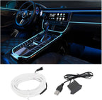 EL Wire Interior Car LED Strip Lights, USB Auto Neon Light Strip with Sewing Edge, 16FT Electroluminescent Car Ambient Lighting Kits with Fuse Protection, Car Accessories (Ice Blue/16FT)