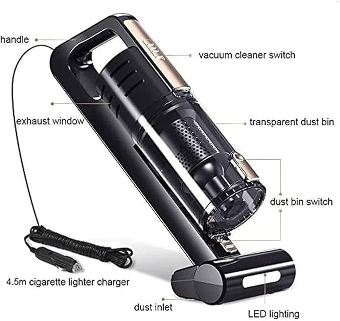 JYYBN Handheld Vacuum Cleaner, 4500PA 120W High Power Portable Wet Dry Cleaner Car Vacuum, High Power Portable Handheld Car Vacuum Cleaner, Strong Suction