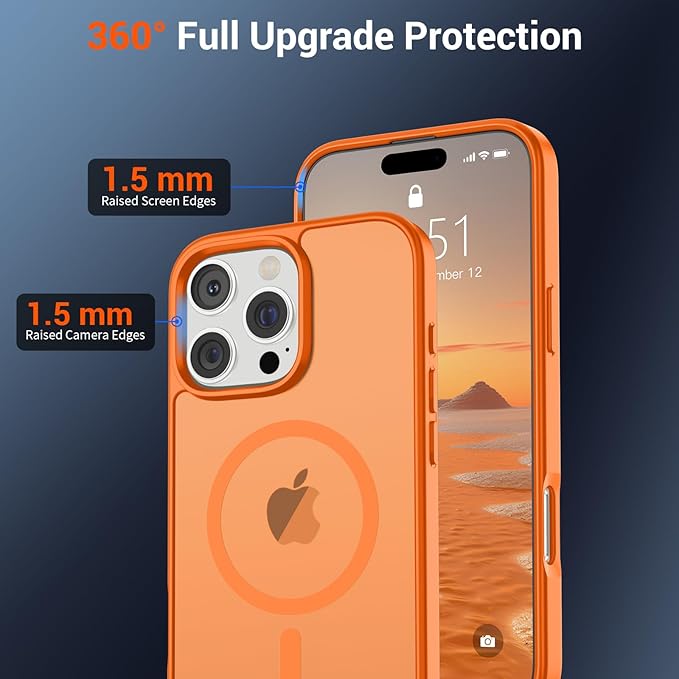SUPFINE Magnetic for iPhone 16 Pro Max Case with Screen Protector (Compatible with MagSafe) (Military Grade Drop Protection) Translucent Matte Shockproof Phone Cover,Starry Orange
