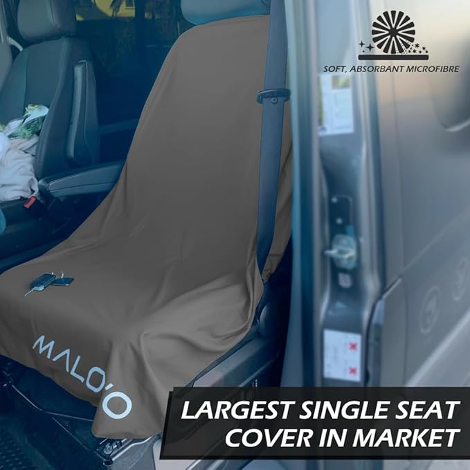 Malo’o SeatGuard Car Seat Cover Towel, Universal Seat Protector Towel for Trucks and Cars, Heavy Duty Seat Cover for Sports Gear, Dogs and Wet Clothing, Grey