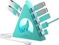 Green 7-Port USB 3.0 Hub,Vertical USB Hub Tower with RGB Lighting & 5Gbps Data Speed, 2FT Cable - Gaming USB Hub Splitter for PC, Desktop, Laptop, PS5, Xbox, Flash Drives