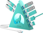 Green 7-Port USB 3.0 Hub,Vertical USB Hub Tower with RGB Lighting & 5Gbps Data Speed, 2FT Cable - Gaming USB Hub Splitter for PC, Desktop, Laptop, PS5, Xbox, Flash Drives