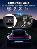3 Channel 5G WiFi Dash Cam, 4K+1080P+1080P Dash Cam Front and Rear with 64GB Card, Dash Camera for Car with HDR IR Night Vision, G-Sensor, 24/7 Parking Mode, WDR, Support 128GB Max - Silver