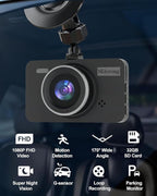 Dash Cam Front Car Camera, FHD 1080P Dashcam for Cars, Dash Camera with 32G SD Card, 24 Hours Parking Monitor, Night Vision, Loop Recording, G-Sensor, 3'' IPS Screen, 170°Wide Angle