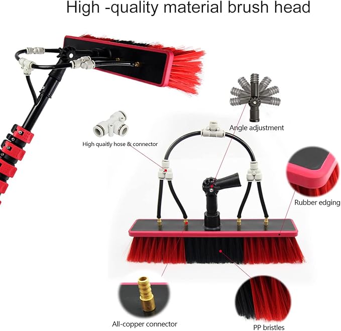 12ft-36ft Water Fed Pole Kit with Telescopic Brush for Window Cleaning, Car Wash & Solar Panels - Includes 20m Hose for Home & Commercial Use