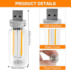 2 PCS USB LED Lights for Car Interior, Touch Dimmable Ambient Lighting, Mini Retro Glass Bottle Night Light Bulb for Vehicle, Bedroom, Camping(Warm White)