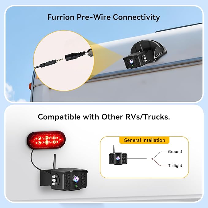 2 Wireless Backup Camera with 7" 1080p Monitor, RV Backup Camera for Furrion Pre-Wired, Recording 4-Channel Split Screen, IR Night Vision, IP69 Wide Angle, Back up Camera Systems for Truck Trailer