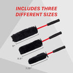 Maxshine Universal Wool Wheel Brush Kit, 3 Pack | Black, 14", 16", 18.2" | Ultra-Soft Wool, Extended Reach Handles, Chemical-Resistant | Scratch-Free Car Wheel Cleaning