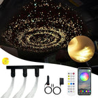 Twinkle Fiber Optic Light,Starlight Headliner Kit with APP/RF Remote Music Mode for Car Home Star Ceiling Sky Decoration,3 Hole RGBW LED Light Engine+300pcs 0.03in 6.5ft Optical Fiber Cables