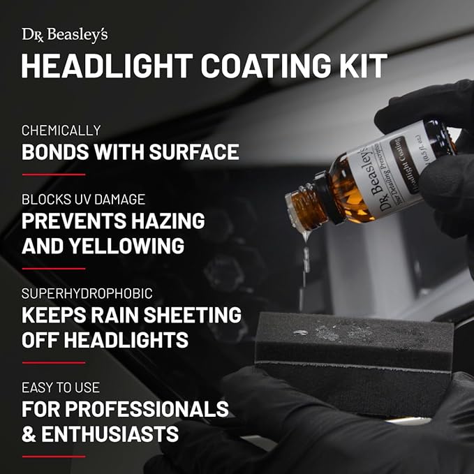 Dr. Beasley's Headlight Coating Kit for Auto - Hydrophobic Nano Ceramic Coating, Prevents Fogging and Hazing, UV Inhibitors, Easier Cleaning, Sheets Liquids, Blocks Contaminants