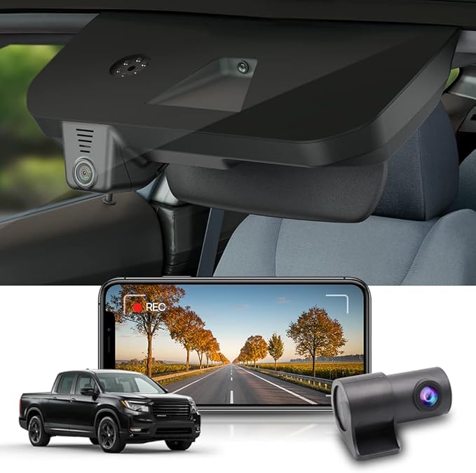 Fitcamx Front 4K+Rear 1080P Dash Cam for 2017-2025 Honda Ridgeline (DZ-0337) RT RTS RTL Trail Sport Black Edition, OEM Look, Dual Loop Recording, WiFi & APP, G-Sensor, Easy to Set, 128GB Card