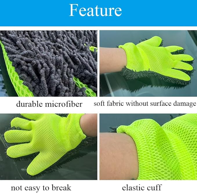 PENINSULA LOVE 2 PCS Car Wash Mitts 5-Finger Microfiber Cleaning Mitt for Cars Double-Sided Dusting Gloves Scratch-Free Auto Interior Exterior Washing Gloves
