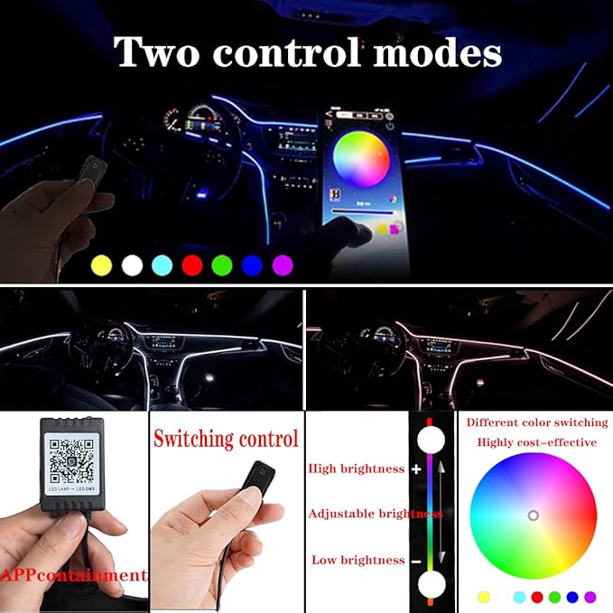LED Interior Car Strip Light, Multicolor RGB 9 in 1 Optic Ambient Lighting Kits，Dual Control with Switch and A P P, Neon Lights On Car Dashboard with Music Sync Mode (9 in 1)