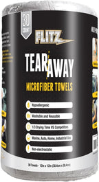 Flitz Tear Away Microfiber Towel Roll (30 Sheets) - USA-Made 12" x 12" Cloth Paper Towels - Reusable & Washable Ultra Absorbent Cleaning Cloth Roll for Cars, Kitchens, Appliances - Grey (1 Pack)