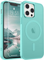 SUPFINE Magnetic for iPhone 12 Pro Max Case with Screen Protector (Compatible with MagSafe) (Military Grade Drop Protection) Translucent Matte Shockproof with Anti-Fingerprint Phone Case,Blue Green