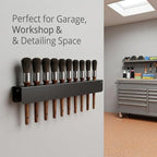QWORK Car Detailing Brush Holder 10 Hole, 2 Pack Wall Mount Organizer Rack with Screws Heavy Duty Metal Brush Storage for Garage Workshop Auto Detailing Tools Accessories