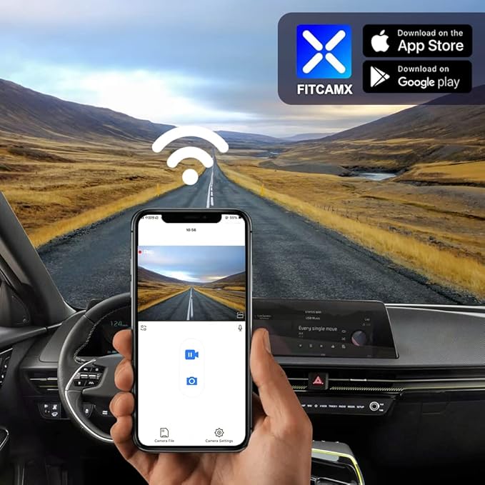 Fitcamx 4K Dash Cam Compatible with Kia EV6 2022-2025 GT GT-Line Light Long Range Wind, OEM Factory Look, UHD 2160P Video, Loop Recording, Built-in WiFi & APP, G-Sensor, Easy to Install, 64GB Card