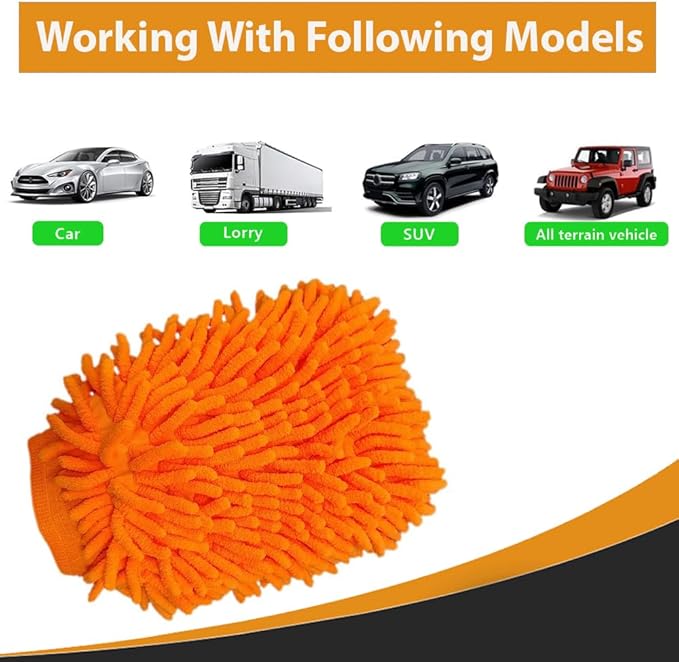 TOP VACUUM PARTS Premium Scratch-Free Microfiber Wash Mitt - Orange, Ultra-Soft Car Wash Glove for Swirl-Free Finish, Safe for Cars, Trucks, SUVs, Motorcycles, and More