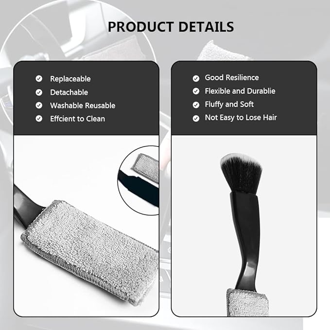 Double Head Brush for Car Clean,Car Brushes for Detailing Interior,Car Detailing Brushes Exterior,Soft Car Detailing Brush(Black&White,3Pack)