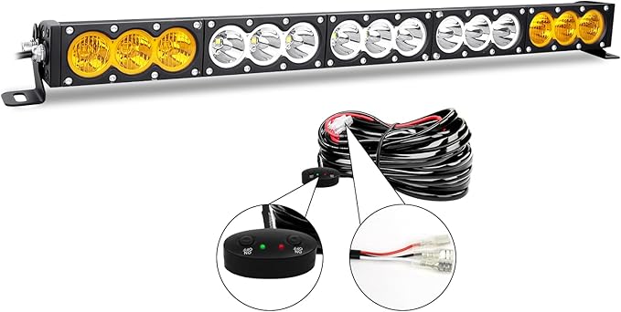 Willpower 28 inch LED Light Bar Single Row Dual Color 150W Off Road Light Bar White Amber Combo LED Work Light Truck UTV 4x4 Cars SUVs ATVs Boats Fog Driving Light with Wiring Harness kit