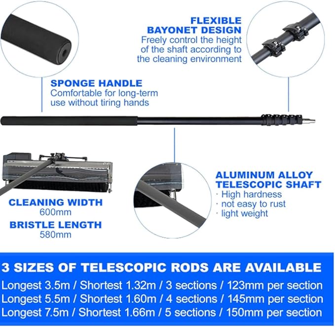 Electric Solar Panel Cleaning Tool with Roller Brush and Water Fed Pole for Efficient Photovoltaic Maintenance