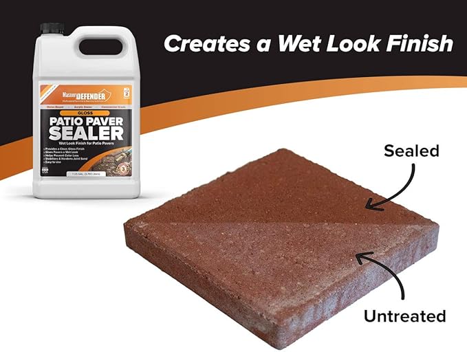 MasonryDefender Gloss, Wet Look Patio Paver Sealer, 1 gal - Clear Water-Based Sealant for Natural Stone Surfaces