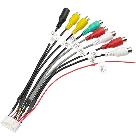 20Pin Android Car Stereo RCA Wiring Harness Adapter with 8 Female Radio RCA Connector Video CVBS AUX SUB MIC Plug Assembly