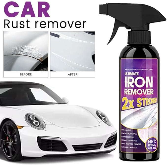 Iron Remover Car Detailing,120ml Long-Lasting Powerful Automotive Rust Stain Remover Spray,Pull Out Brakedust,Rust&Fallout, Multipurpose Cleaner Solution for Caliper Rv Tire Paint Boat Wheel (2pcs)